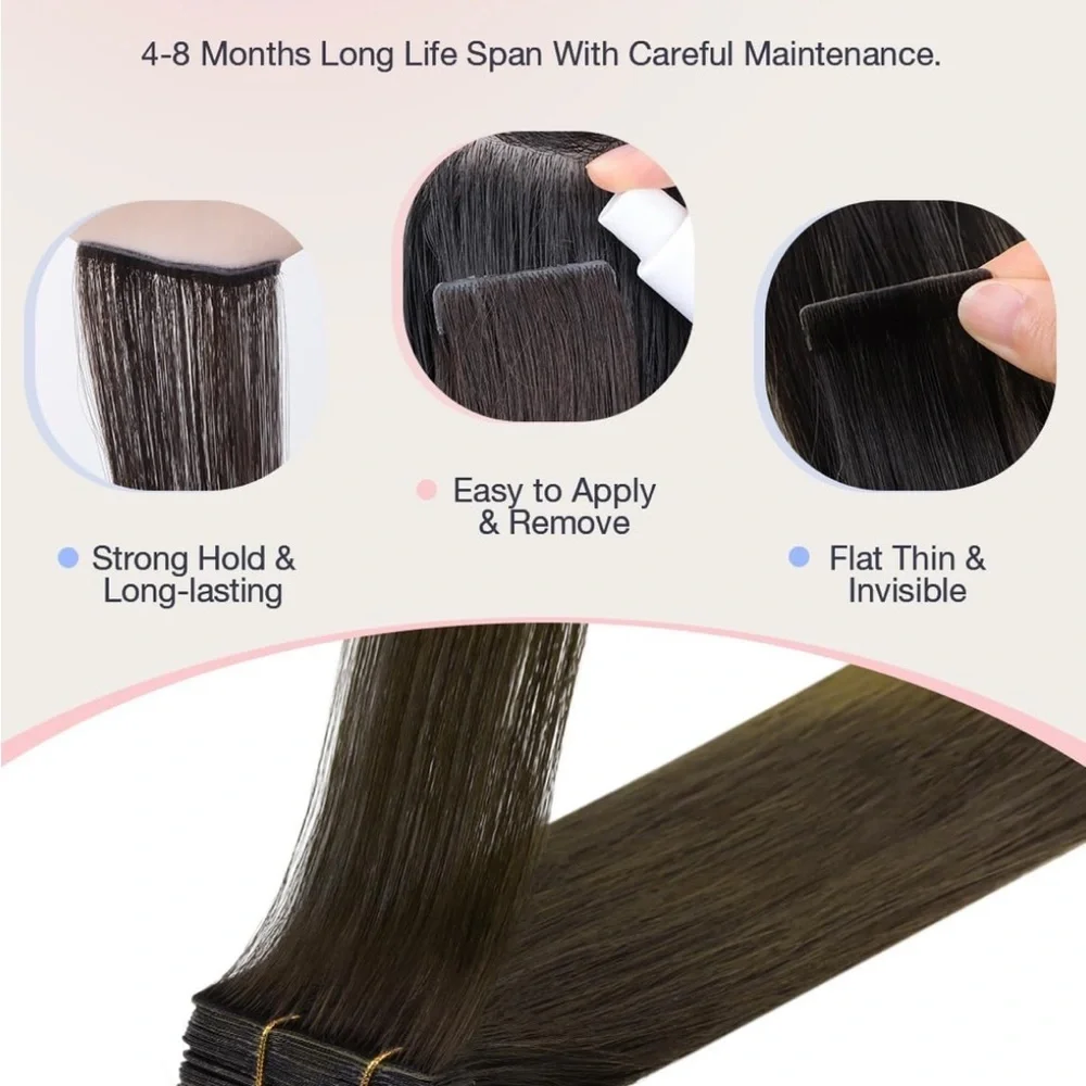 Doores Dark Brown Chocolate Brown Remy Human Hair 20” Tape In Extensions